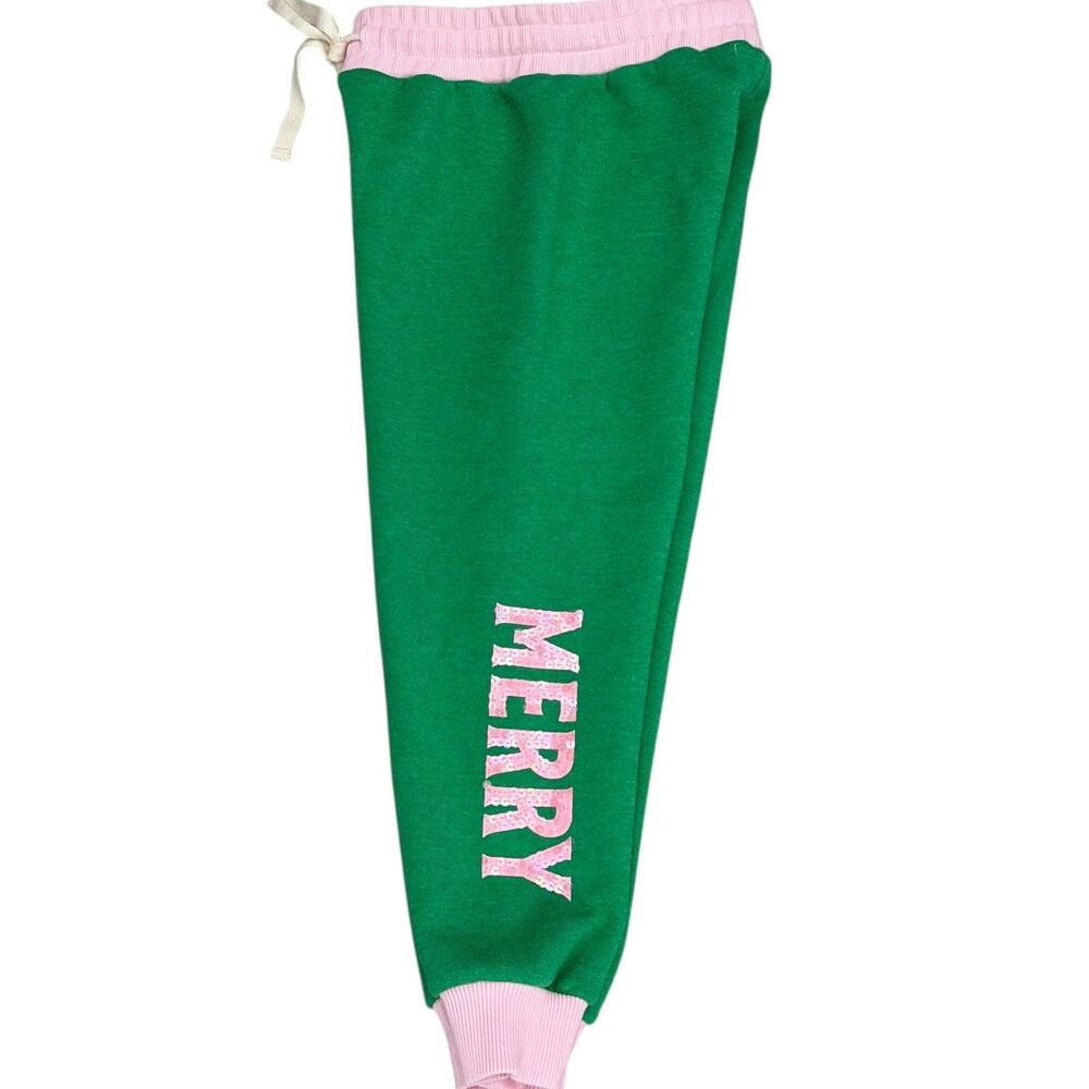 Haven Girl Girls Christmas Merry Jogger Pants Green Pink Size 4